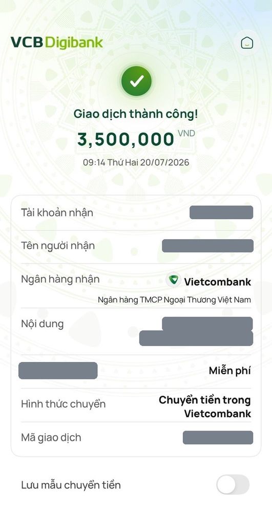 Ảnh chuyển khoản mua MePOS