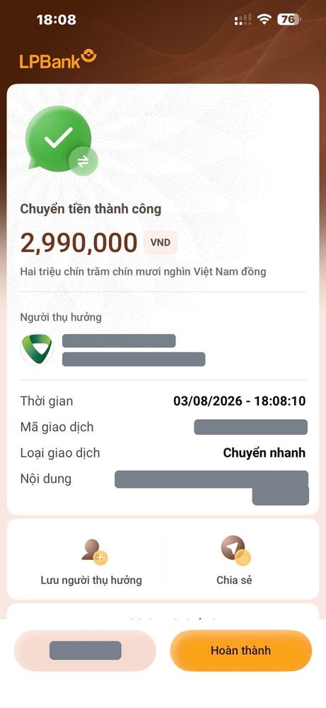 Ảnh chuyển khoản mua MePOS