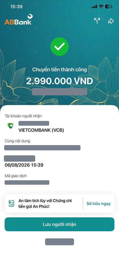 Ảnh chuyển khoản mua MePOS