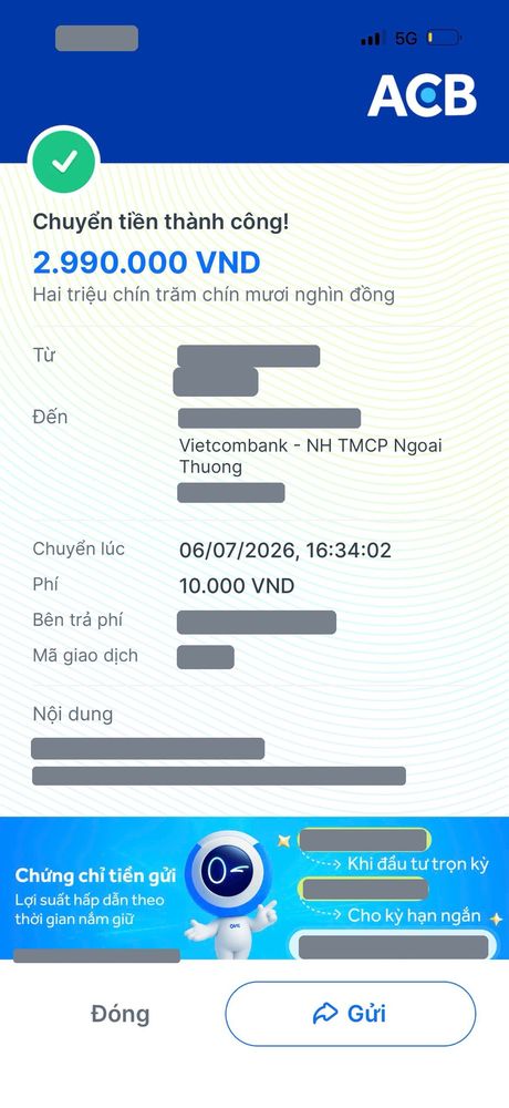 Ảnh chuyển khoản mua MePOS