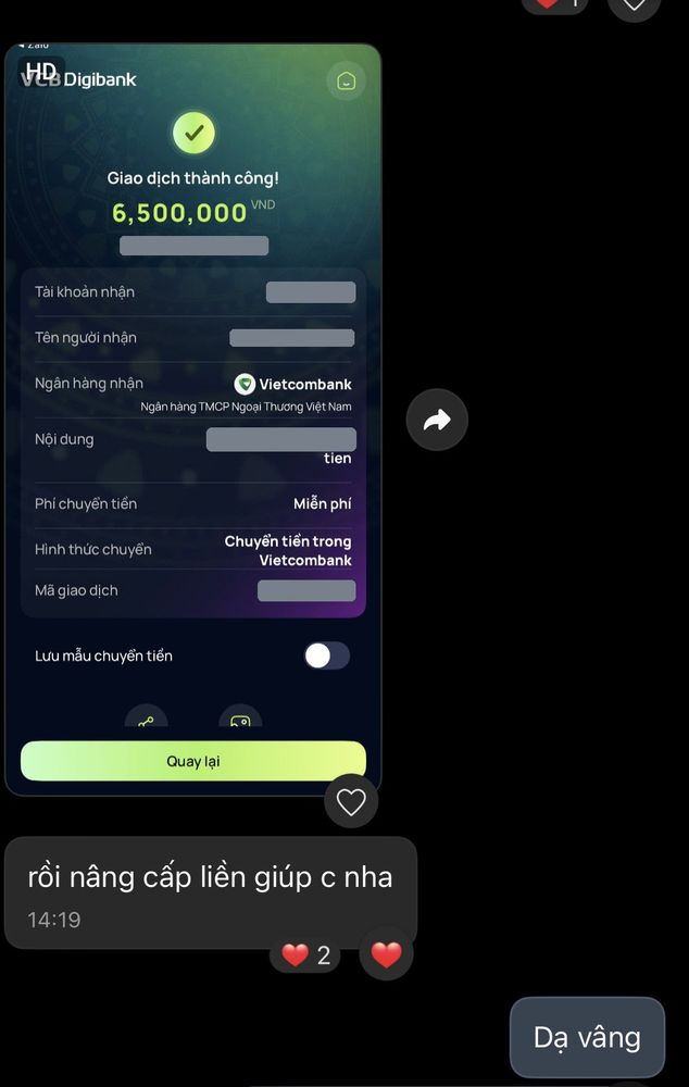 Ảnh chuyển khoản mua MePOS