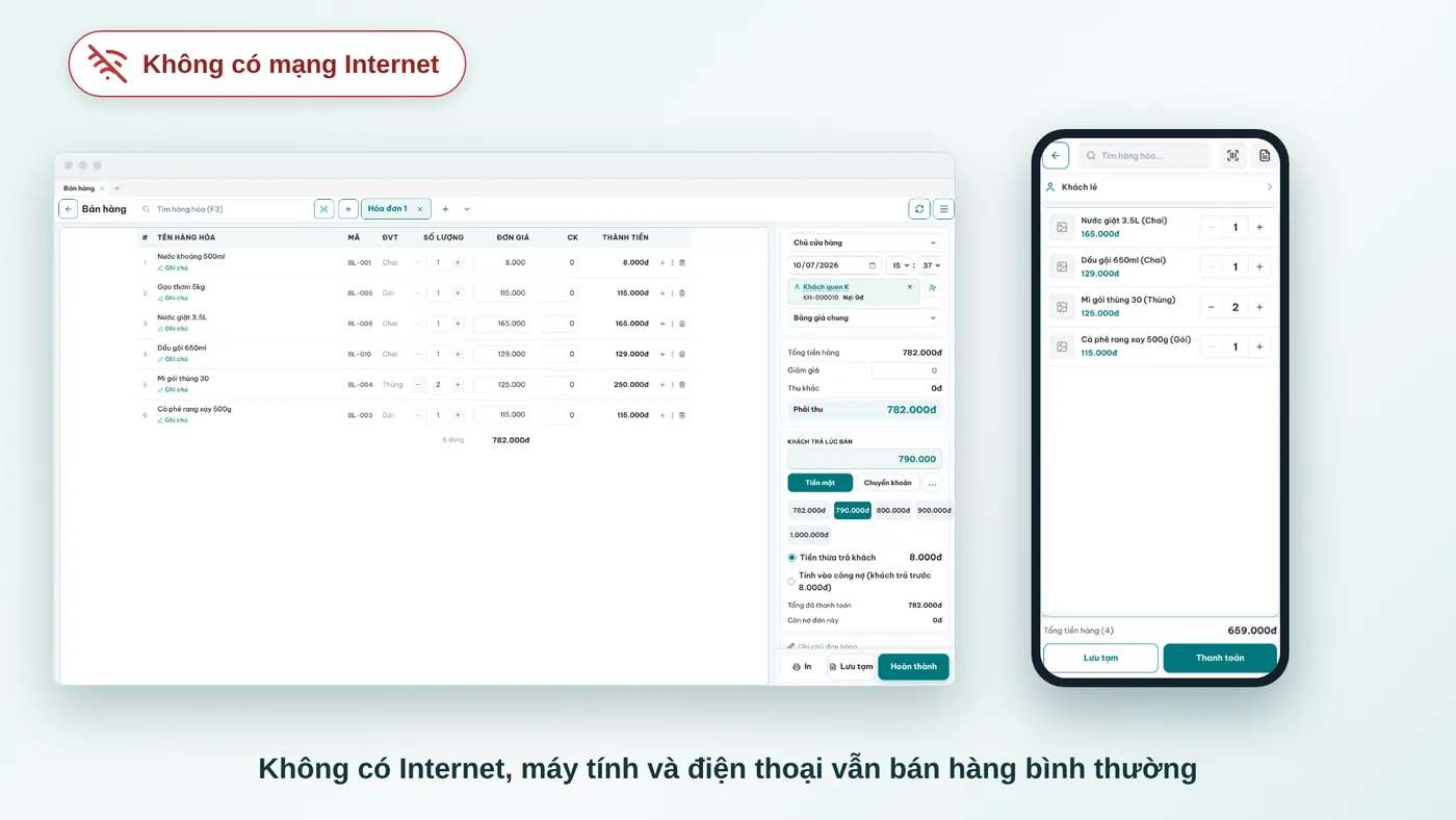 Không có Internet, máy tính và điện thoại vẫn bán hàng trong MePOS
