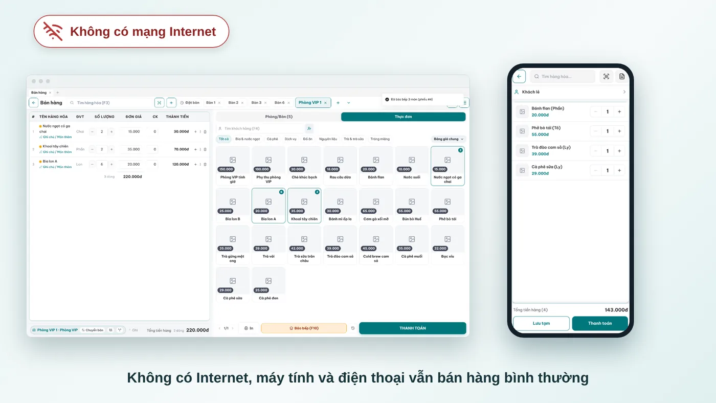 MePOS vẫn tính tiền khi mất mạng